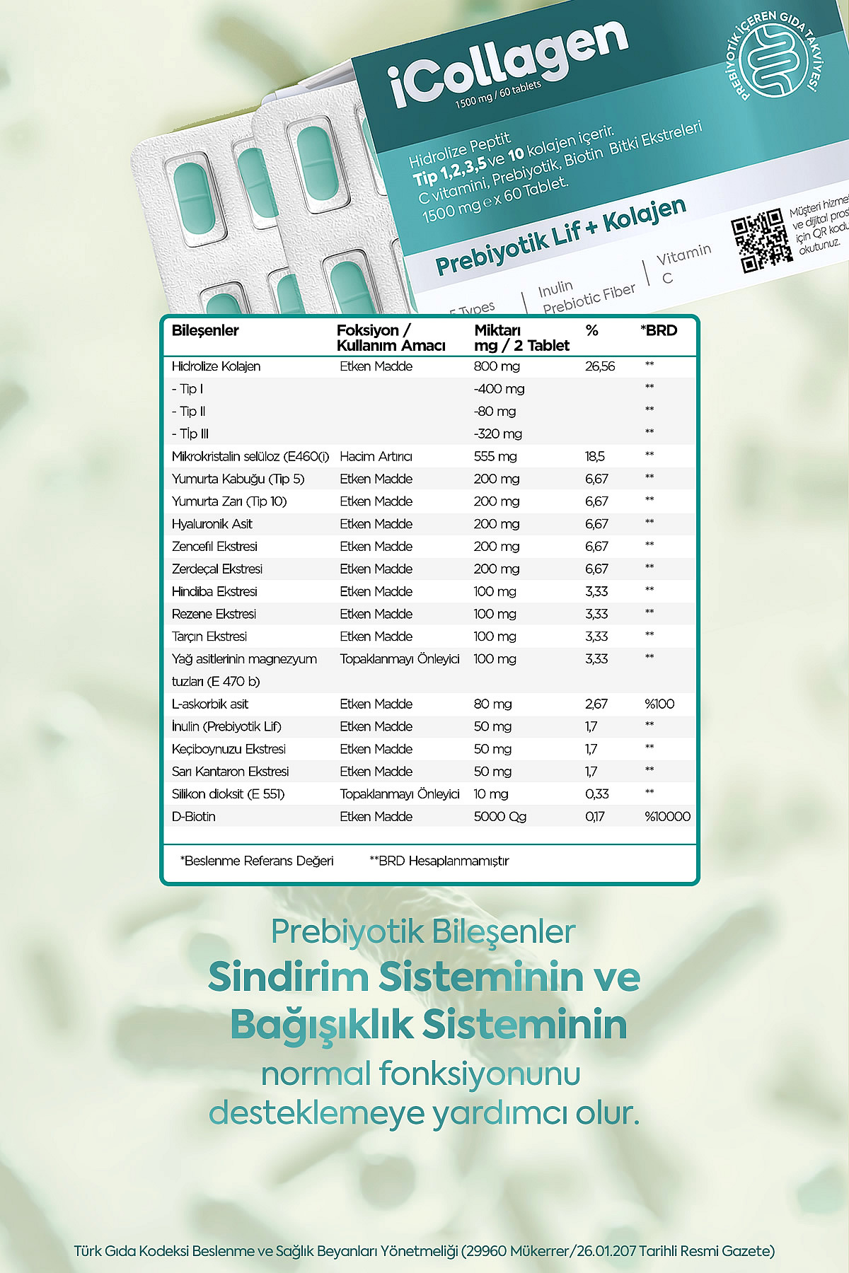 قرص کلاژن و پروبیوتیک icollagen بسته ۶۰ عددی - تصویر 4