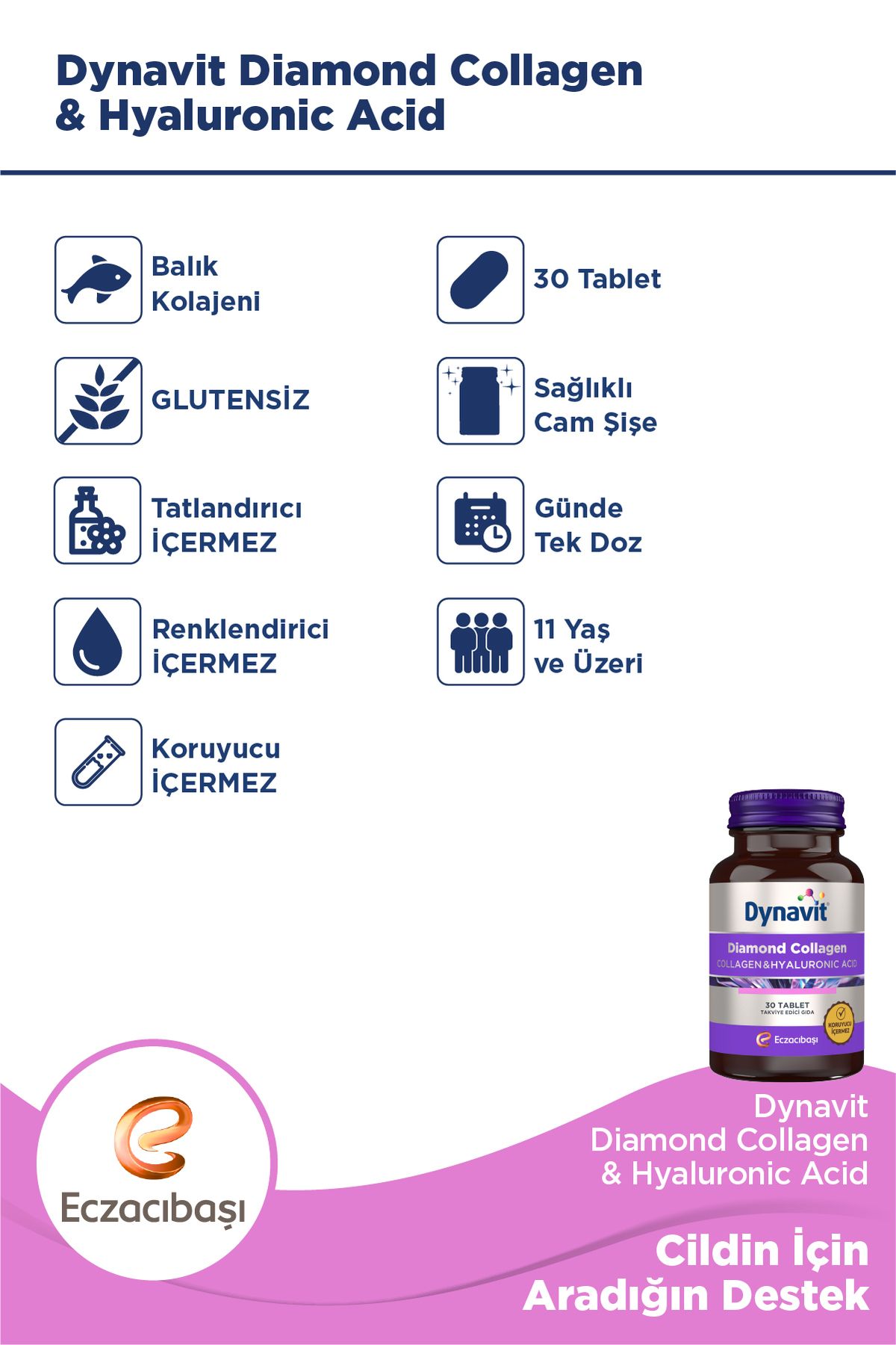 قرص کلاژن و هیالورونیک اسید Dynavit - بسته ۳۰ عددی - تصویر 4