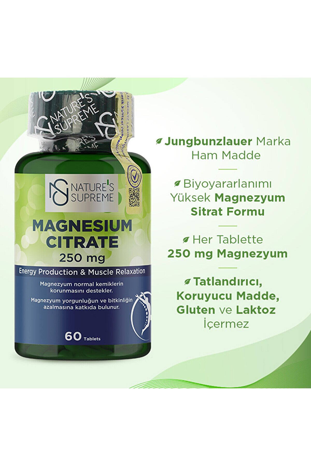 قرص منیزیم سیترات ۲۵۰ میلی گرم Natures Supreme – بسته ۶۰ عددی