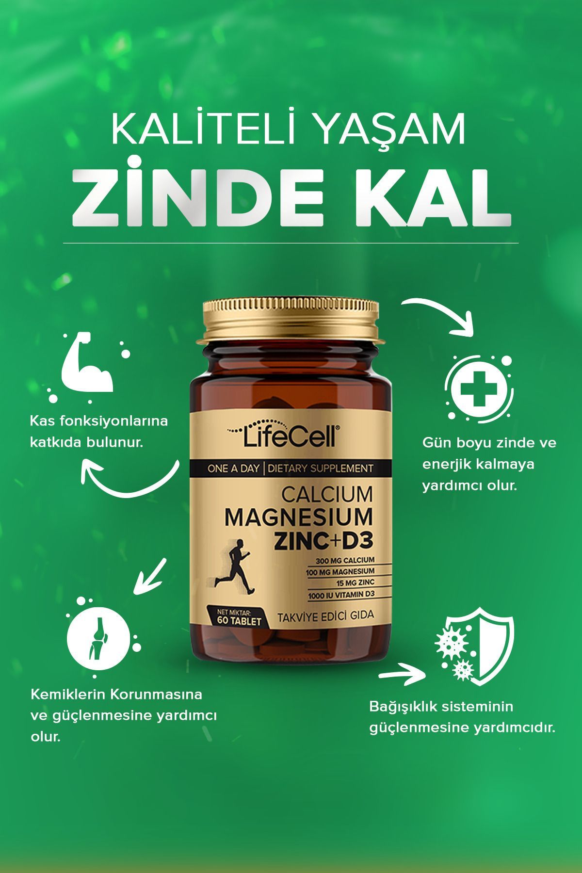 قرص کلسیم،منیزیم، ویتامین D3 و زینک Lifecell - بسته ۶۰ عددی - تصویر 3