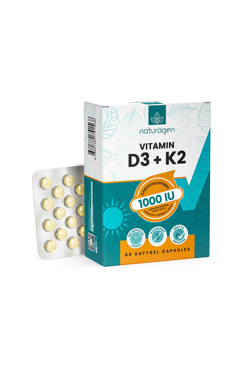 قرص ویتامین D3 و K2 برند Naturagen - بسته 60 عددی