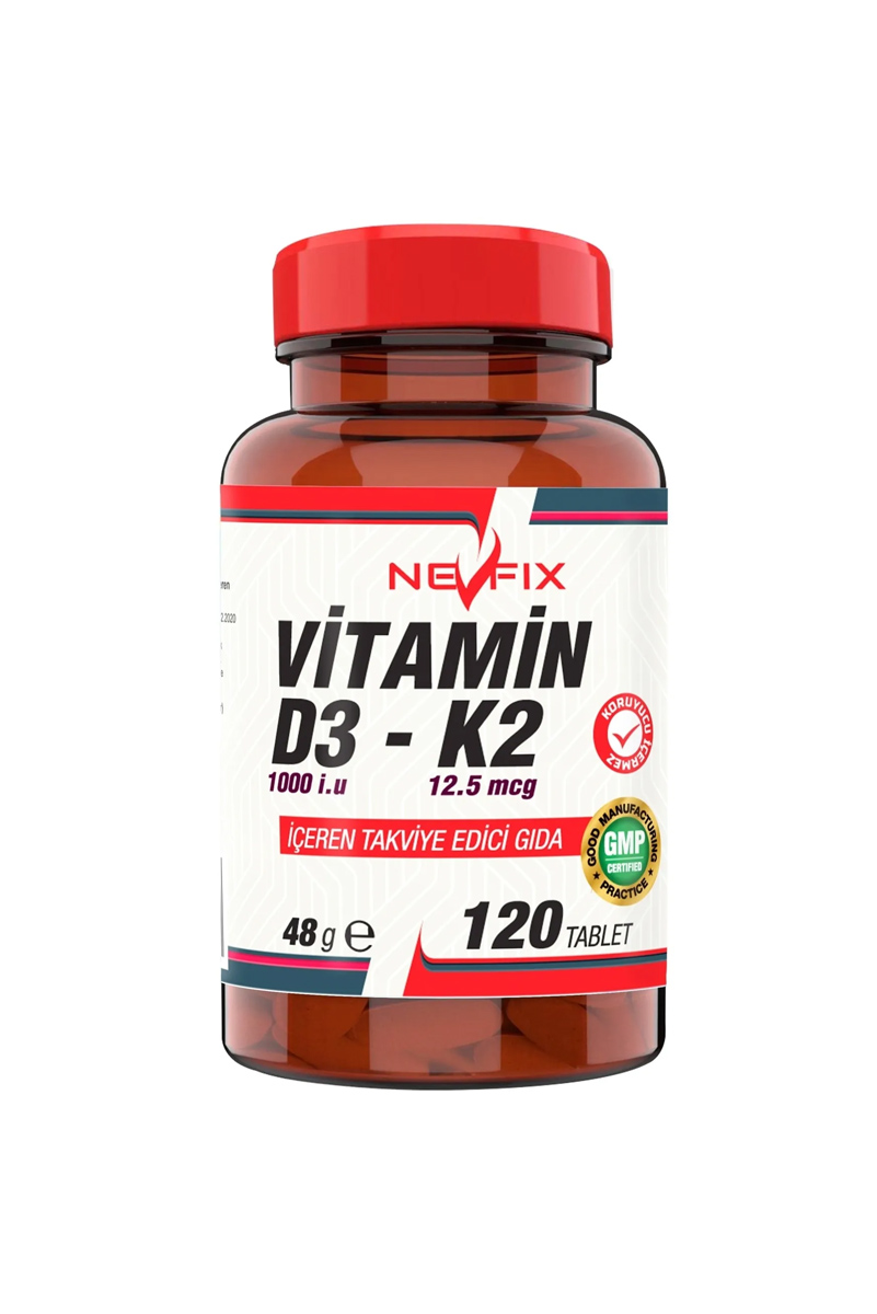 قرص ویتامین D3 1000 Iu و ویتامین K2 برند Nevfix – بسته 120 عددی