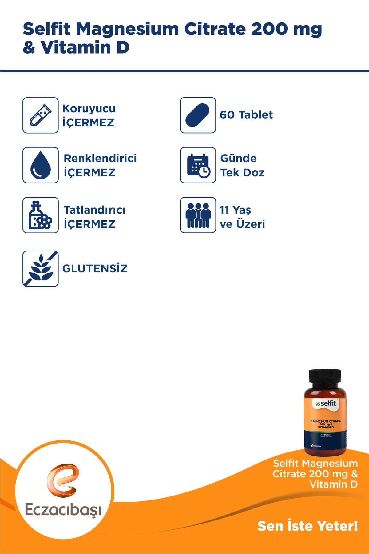 قرص منیزیم سیترات و ویتامین D برند Selfit - بسته ۶۰ عددی - تصویر 3