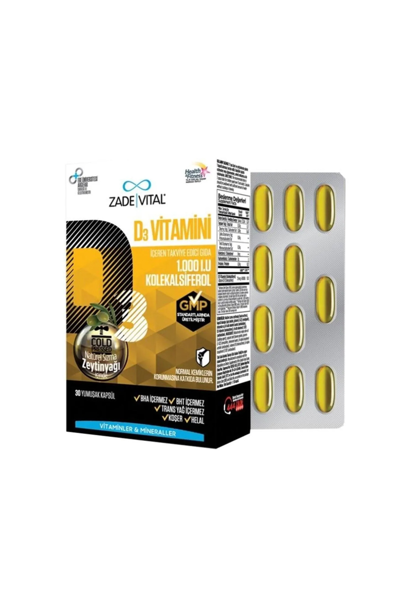 کپسول ویتامین D3 مقدار 1000 Iu برند Zade Vital - بسته 30 عددی