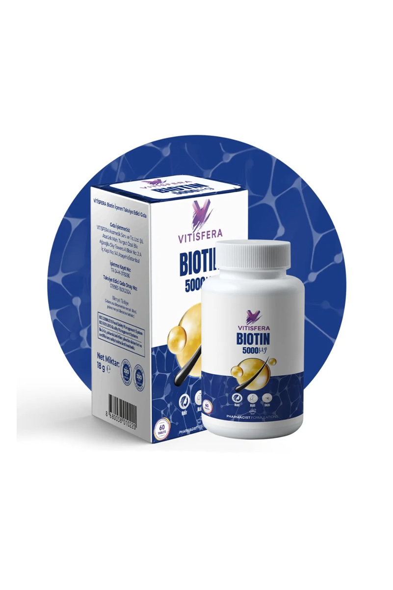 قرص بیوتین Vitisfera مقدار 5000 mcg - بسته 60 عددی