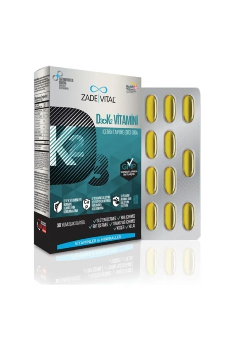 کپسول ویتامین D3 و K2 برند Zade Vital - بسته 30 عددی
