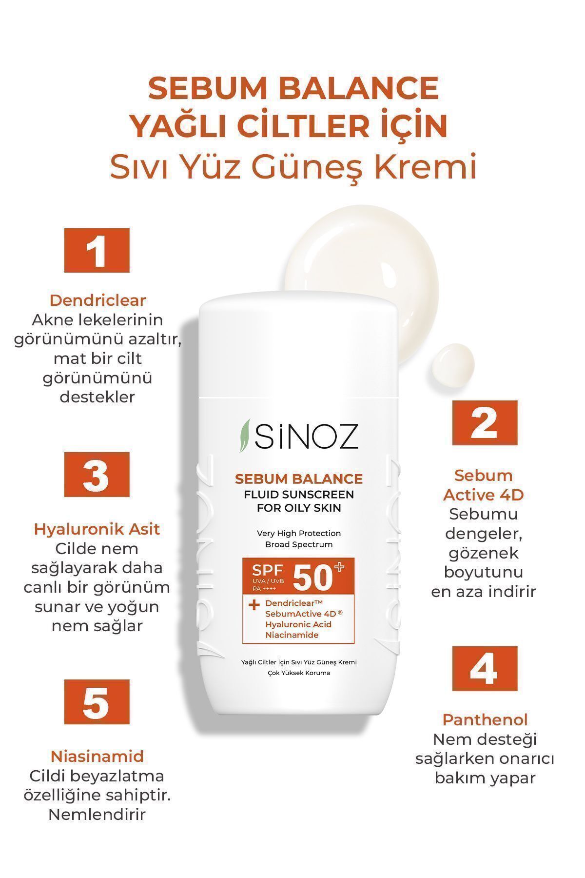 کرم ضد آفتاب مایع هیبریدی SPF50+ پوست چرب Sinoz - حجم 50 ml