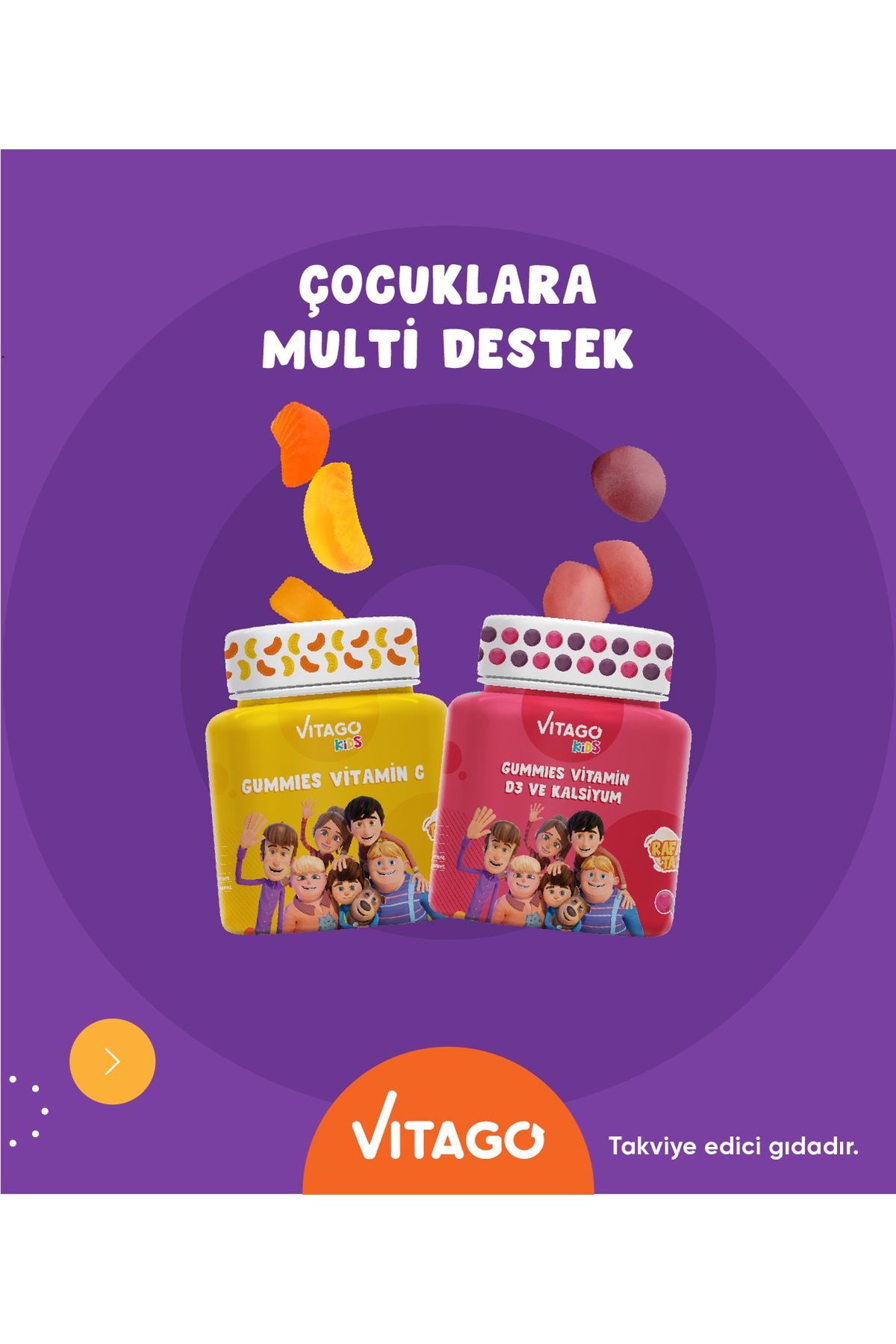 پاستیل جویدنی ویتامین D3 و کلسیم کودکان Vitago - بسته دو عددی