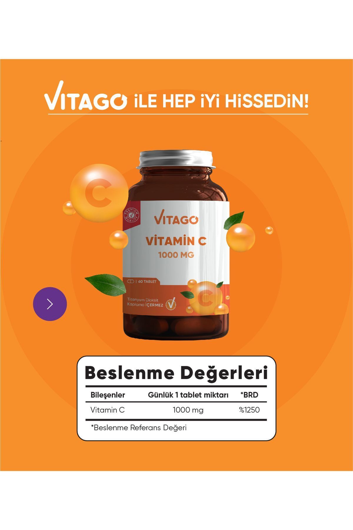 قرص مکمل غذایی حاوی ویتامین C برند Vitago - بسته 60 عددی