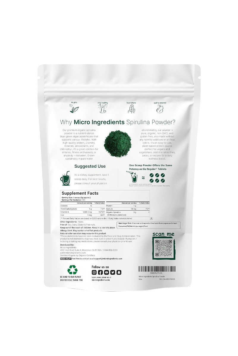 پودر اسپیرولینا Micro Ingredients - حجم 454 گرم