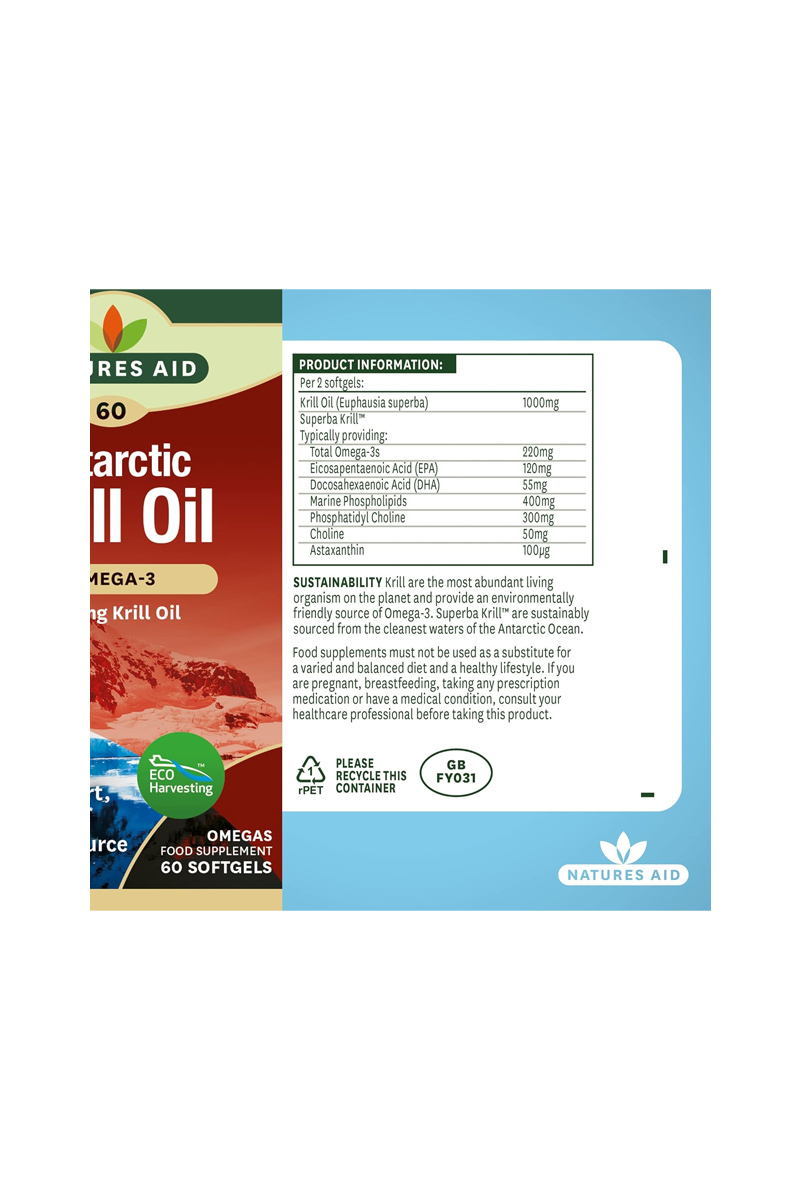 سافت‌ ژل روغن کریل حاوی امگا۳ برند Natures Aid - بسته 60 عددی