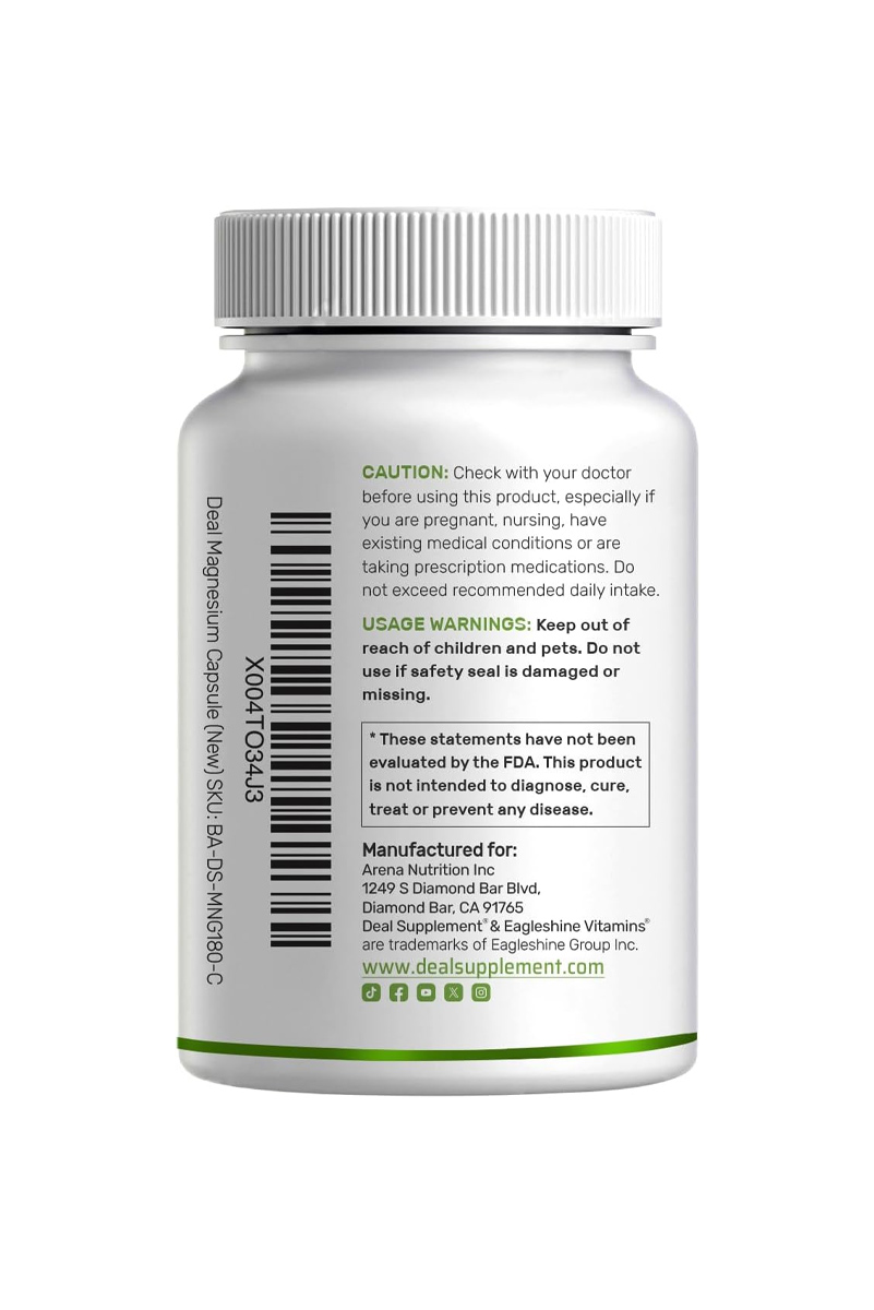 کپسول منیزیم گلیسینات ۵۰۰ میلی‌گرم DEAL SUPPLEMENT - بسته 240 عددی