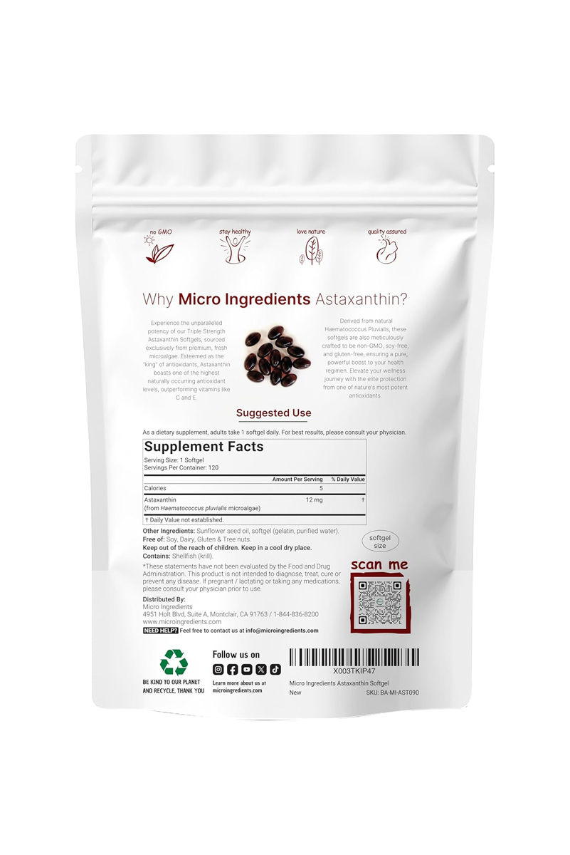 سافت ژل Astaxanthin برند Micro Ingredients - بسته ۱۲۰ عددی