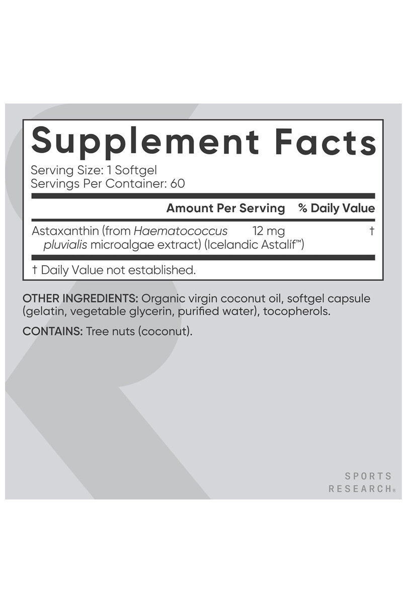 سافت ژل Astaxanthin سه گانه با روغن نارگیل ارگانیک Sports Research - بسته ۶۰ عددی