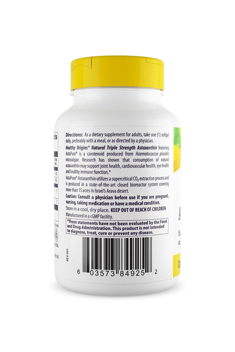 سافت ژل Astaxanthin سه گانه پشتیبانی قلب، سیستم ایمنی و مفاصل Healthy Origins - تصویر 4