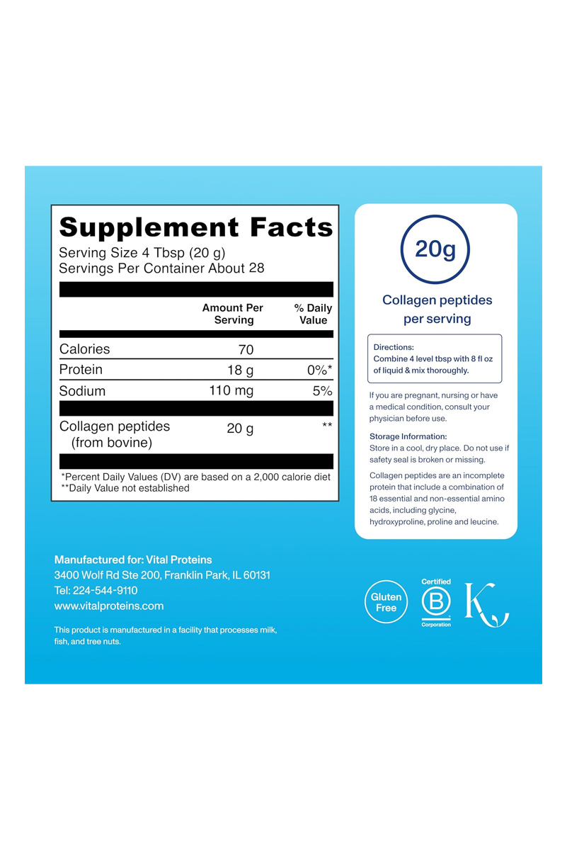 پودر کلاژن پپتاید (هیدرولیز شده) گاوی Vital Proteins - بسته ۵۶۷ گرمی