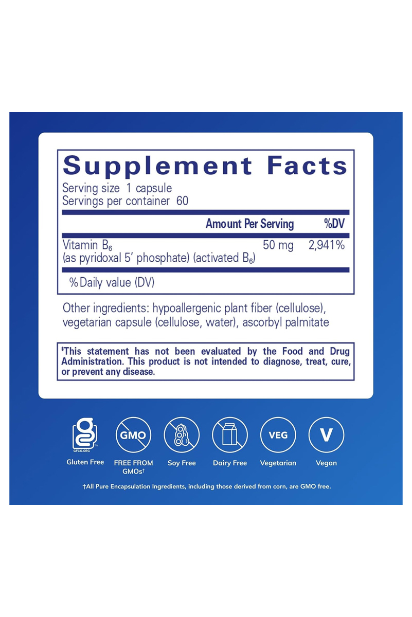 کپسول ویتامین B6 فعال P5P مقدار 50 میلی‌گرم Pure Encapsulations
